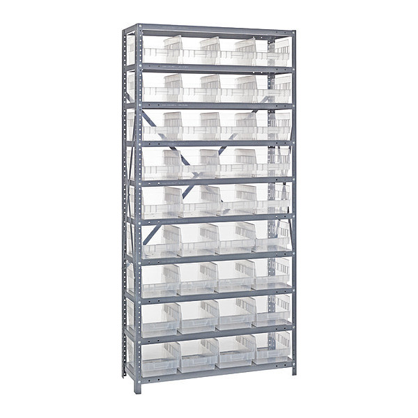 Quantum Storage Systems Steel Pick Rack, 36 in W x 75 in H x 18 in D, 10 Shelves, Clear 1875-208CL