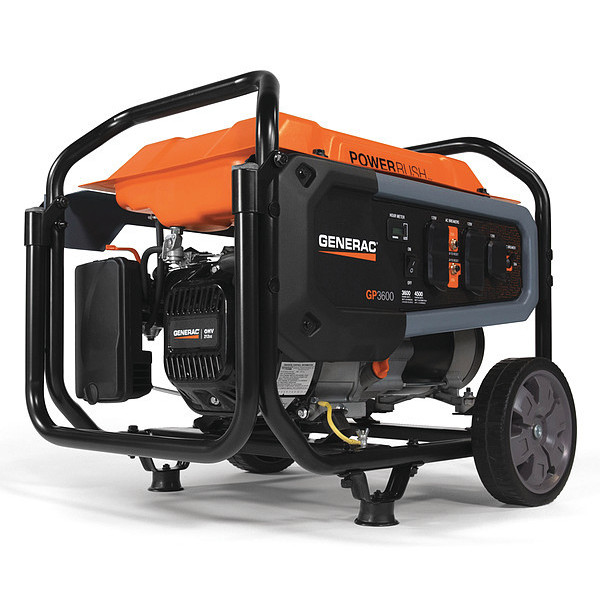 Generac Portable Generator, Gasoline, 3600 Rated, 4500 Surge, Recoil Start, 120V AC, 30.0 A 7677