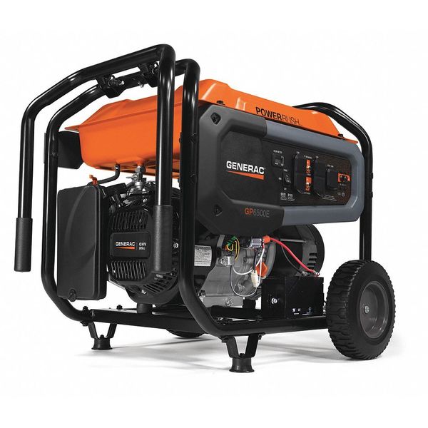 Generac Portable Generator, Gasoline, 6500 Rated, 8125 Surge, Electric, Recoil Start, 120/240V AC 7682