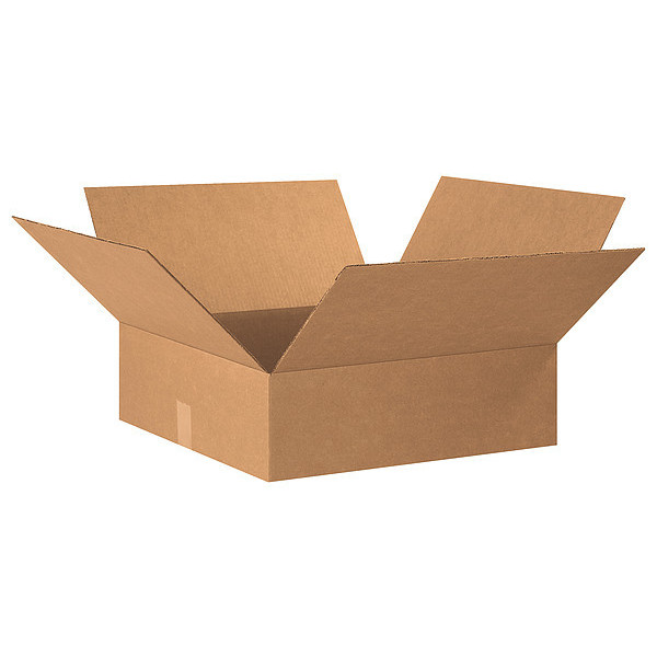 Zoro Select Flat Corrugated Boxes, 20" x 20" x 6", Kraft, 15/Bundle 493T45