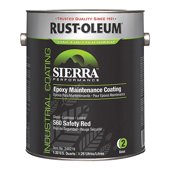 Rust-Oleum Epoxy Paint, Safety Red, Gloss, 1 gal, 230 to 340 sq ft/gal, Sierra Series 248279