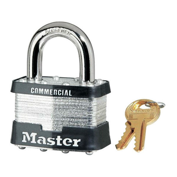Master Lock Padlock, Keyed Alike, Standard Shackle, Rectangular Steel Body, Steel Shackle, 15/16 in W 25KA