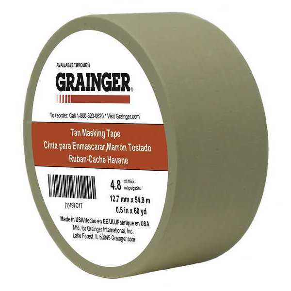 Zoro Select Masking Tape, Paper, Tan TC106-0.5" X 60YD