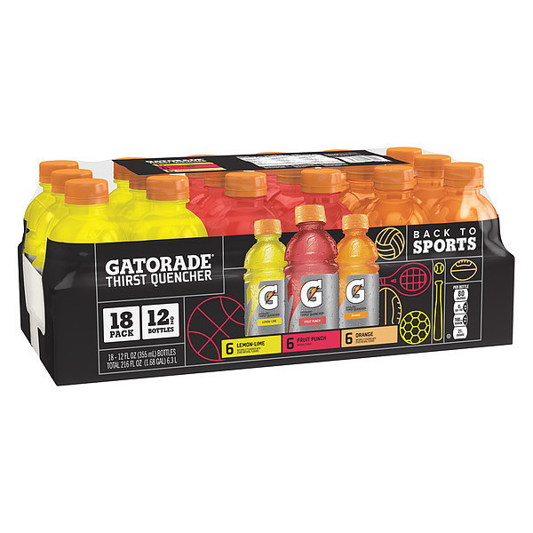 Gatorade Sports Drink, Regular, Fruit Punch, Lemon-Lime, Orange, 18 PK 12324