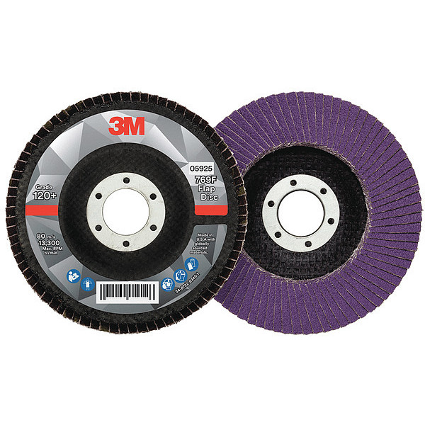 3M Flap Disc, 4 1/2 in Dia, 7/8 in Arbor 7100178091