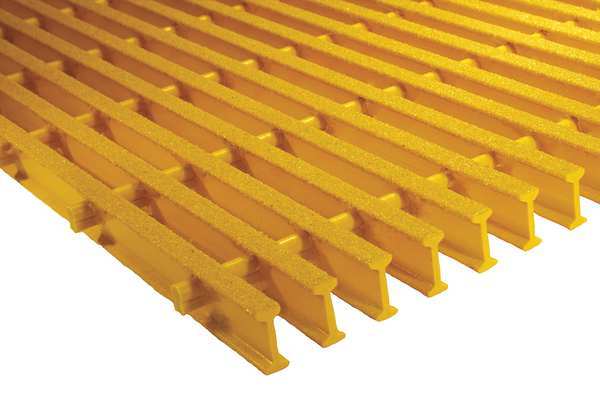 Fibergrate Industrial Pultruded Grating, 60 in Span, Grit-Top Surface, ISOFR Resin, Yellow 872550