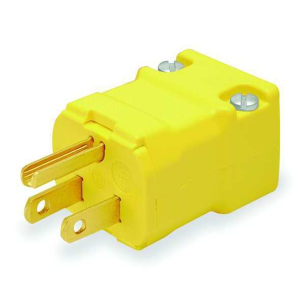 Hubbell Industrial Straight Blade Plug, 2-Pole, 15 A, 125V AC, 5-15, Screw Terminal, Yellow HBL5965VY