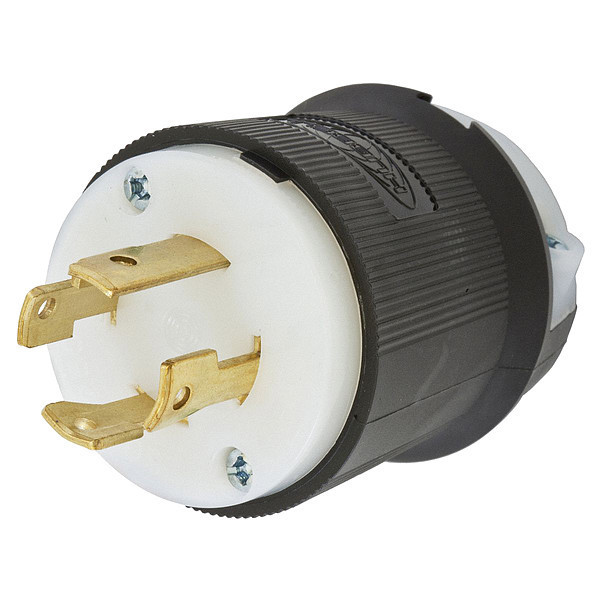 Hubbell Locking Plug, 30 A, 250V AC, 3 Poles, L15-30P, 16 AWG to 8 AWG, Screw Terminals, Black/White HBL2721