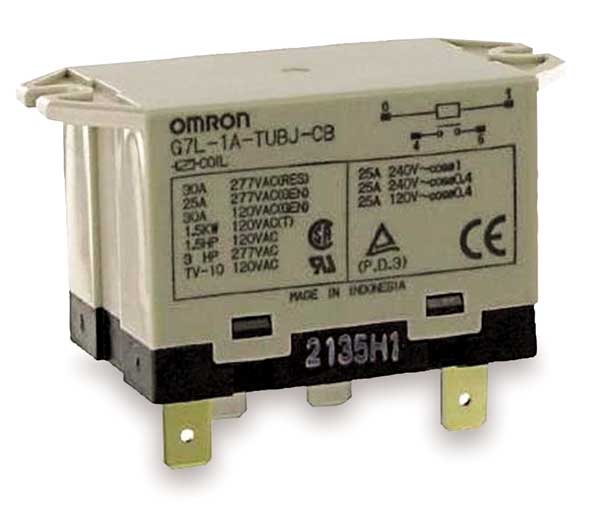 Omron Enclosed Power Relay, Surface (Top Flange) Mounted, SPST-NO, 24V AC, 4 Pins, 1 Poles G7L-1A-TUBJ-CB-AC24