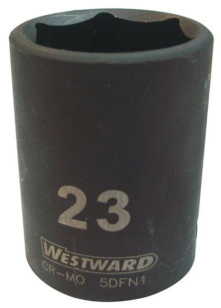 Westward 1/2 in Drive Impact Socket 23 mm Size 6 pt Standard Depth, Black Oxide 5DFN1