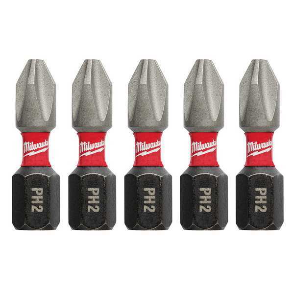 Milwaukee Tool SHOCKWAVE 1 in Phillips #2 Impact Duty Power Bit, 5-Piece Pack 48-32-4601