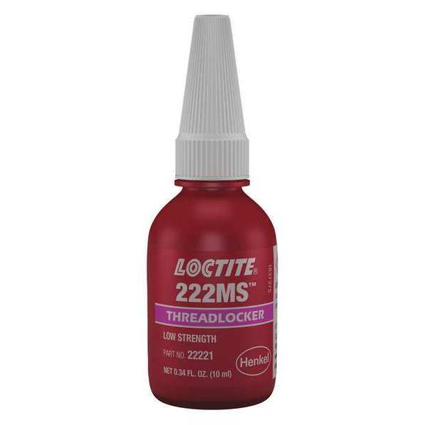 Loctite Threadlocker, LOCTITE 222MS, Purple, Low Strength, Liquid, 10 mL Bottle 135333