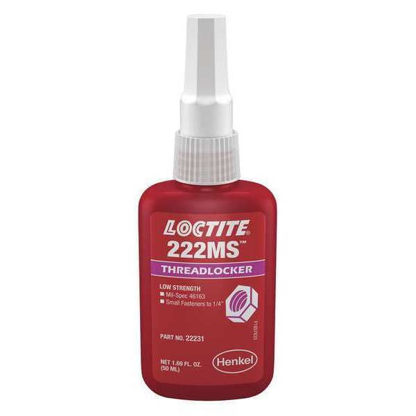 Loctite Threadlocker, LOCTITE 222MS, Purple, Low Strength, Liquid, 50 mL Bottle 135334