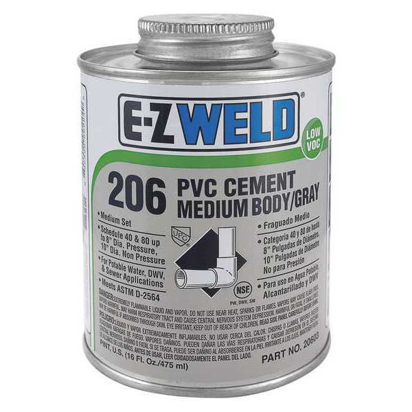 Ez Weld Cement, 16 Oz, Gray, PVC, Medium Body, LowVOC 20603