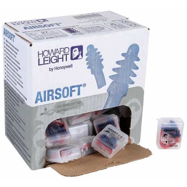 Honeywell Howard Leight AirSoft(R) Reusable Vinyl Ear Plugs, Flanged Shape, 27, Blue, 50 PK AS-30R