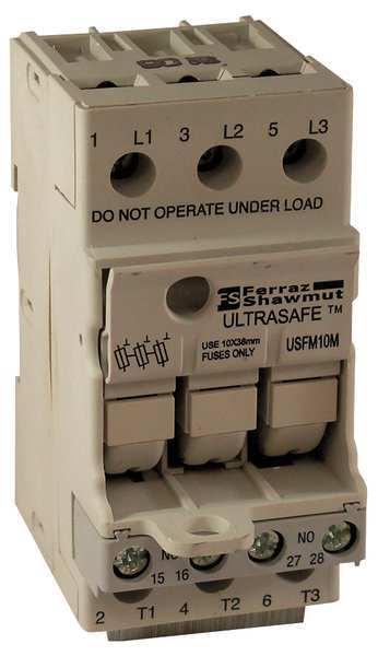 Mersen Finger Safe Fuse Block, CC UL Class, 3 Poles, 30A Amp Range, 600V AC/DC Volt Rating USFMCCM