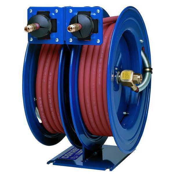 Coxreels TDMP-N-450, Dual Reel Spring Return Hose Reel, 50 ft. Hose  Length, 1/2 Inch MNPT, Blue