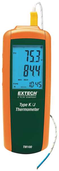Extech Thermocouple Thermometer, 1 In, Type J, K TM100