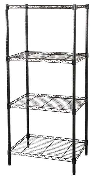 Zoro Select Wire Shelving Unit, 18"D x 60"W x 74"H, 4 Shelves, Black 32V420