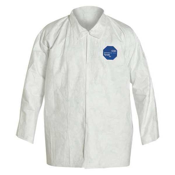 Dupont Disposable Shirt , 3XL , White , Polyolefin , Snap Front TY303SWH3X0050VP