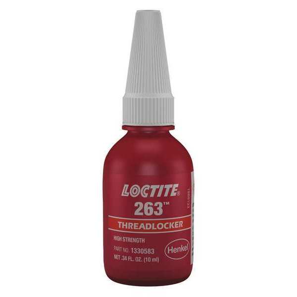 Loctite Primerless Threadlocker, LOCTITE 263, Red, High Strength, Liquid, 10 mL Bottle 1330583