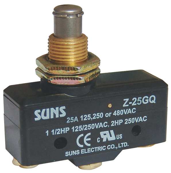 Zoro Select Industrial Snap Action Switch, Panel Mount, Plunger Actuator, SPDT, 25A @ 480V AC Contact Rating 5JEF8