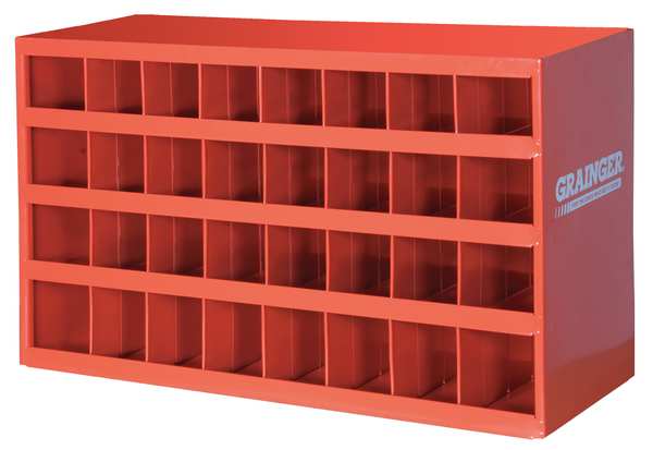 Durham Mfg Prime Cold Rolled Steel Pigeonhole Bin Unit, 12 in D x 19 1/4 in H x 33 3/4 in W, 4 Shelves, Red 357-17-S1156