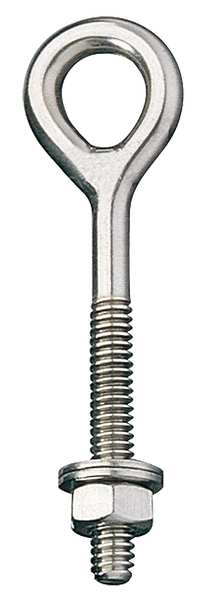 Zoro Select Routing Eye Bolt Without Shoulder, 5/16"-18, 3 in Shank, 1/2 in ID, 316 Stainless Steel, Plain 5LAE0