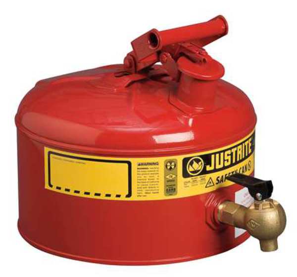 Justrite 2 1/2 gal Red Galvanized Steel Type I Safety Can Flammables 7225140