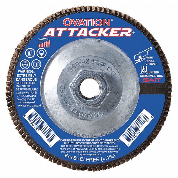 United Abrasives/Sait SAIT 76319 Ovation® Attacker High Density Fiberglass Backed Flap Disc  (Type 27) 4-1/2" x 5/8"-11, 80 Grit, 10-Pack 76319