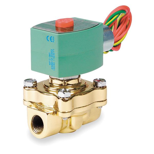 Redhat 120V AC Brass Steam Solenoid Valve, Normally Closed, 3/4 in Pipe Size 8222G095