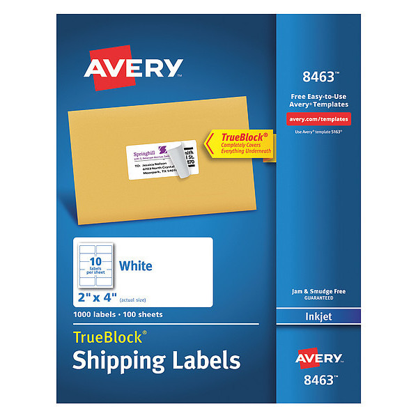 Avery Dennison Shipping Labels, Inkjet, 2"x4", Wht, PK1000 8463