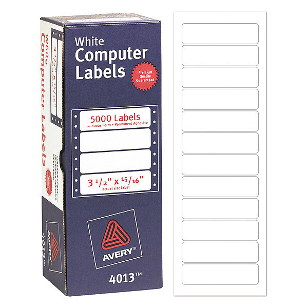 Avery Avery® Continuous Form Computer Labels for Pin-Fed Printers 4013, 3-1/2" x 15/16", Box of 5,000 7278204013