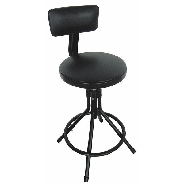 Zoro Select Round Stool with Backrest, Height 24" to 28"Black 5NWH8