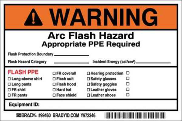 Brady Arc Flash Protection Label, 6 In. W, PK5, 121079 121079