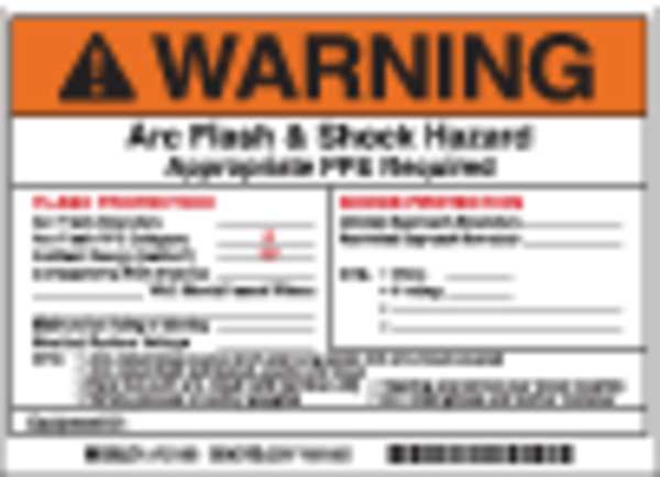 Brady Arc Flash Protection Label, 5 In. H, PK5, 121093 121093