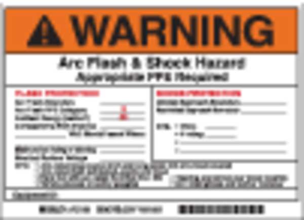 Brady Arc Flash Protection Label, 5 In. H, PK5, 121091 121091