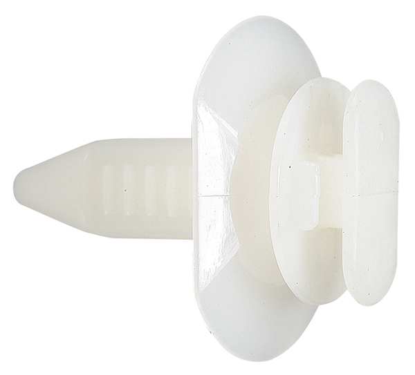 Zoro Select Push-In Rivet, Flat Head, 19/32 in Dia., 21 mm L, Nylon Body, 25 PK 5RKW3