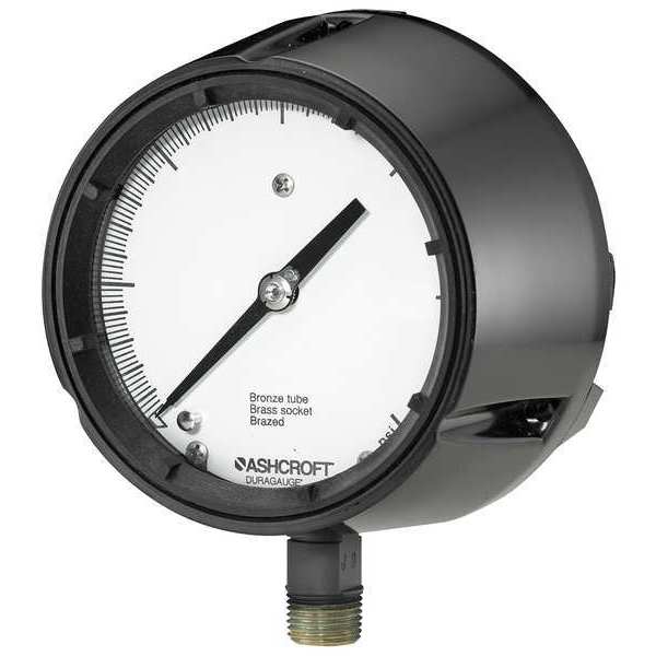 Ashcroft Pressure Gauge, 0 to 400 psi, 1/2 in MNPT, Plastic, Black 451279AS04L400#