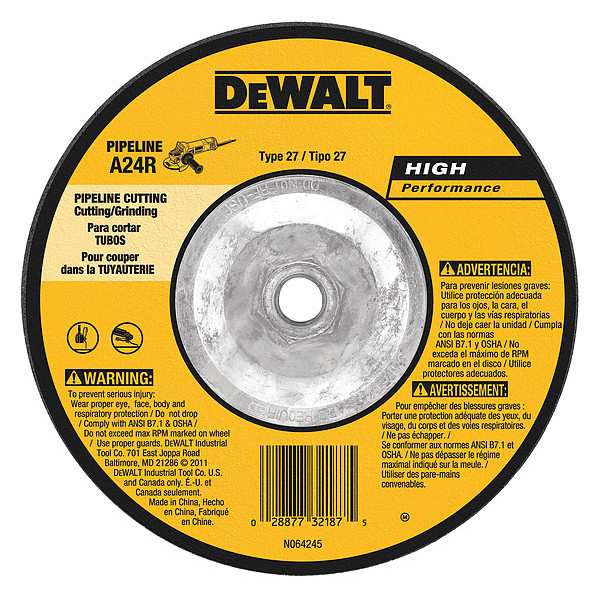 Dewalt 6" x 1/8" x 5/8"-11 High Performance Pipeline Wheel DW8438