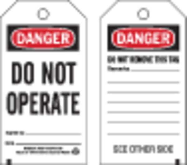 Brady Danger Tag, 5-3/4 x 3 In, Do Not Opr, PK25, 65367 65367