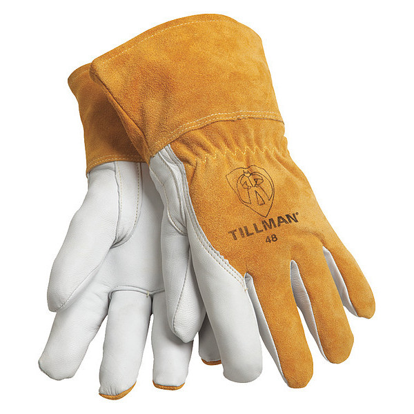 Tillman MIG/TIG Welding Gloves, Straight Thumb, Gauntlet Cuff, Premium, Brown Cowhide, M, 1 Pair 48M