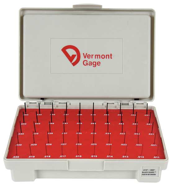 Vermont Gage Pin Gage Set, Minus, 0.011-0.060 In, Black 901200200