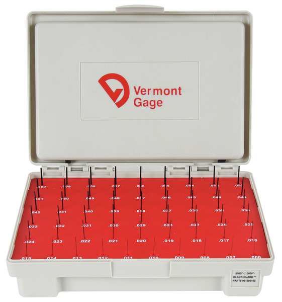 Vermont Gage Pin Gage Set, Minus, 0.006-0.060 In, Black 901200100