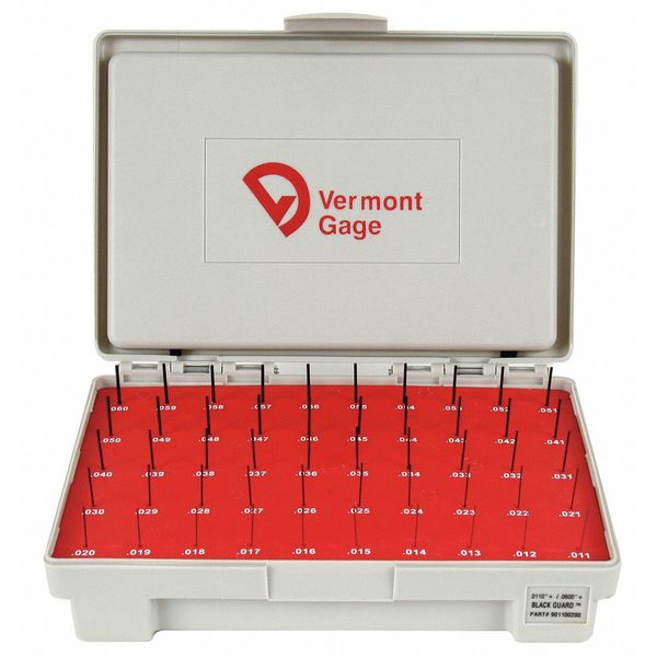 Vermont Gage Pin Gage Set, Plus, 0.011-0.060 In, Black 901100200