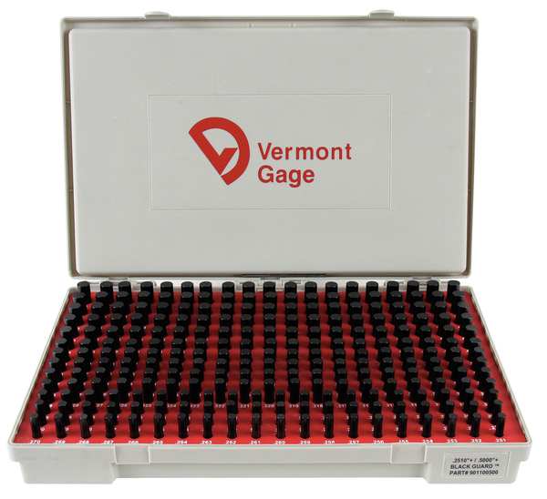Vermont Gage Pin Gage Set, Plus, 0.251-0.500 In, Black 901100500