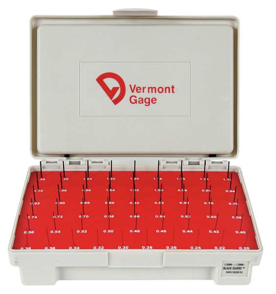 Vermont Gage Pin Gage Set, Minus, 0.20-1.28mm, Black 902200100