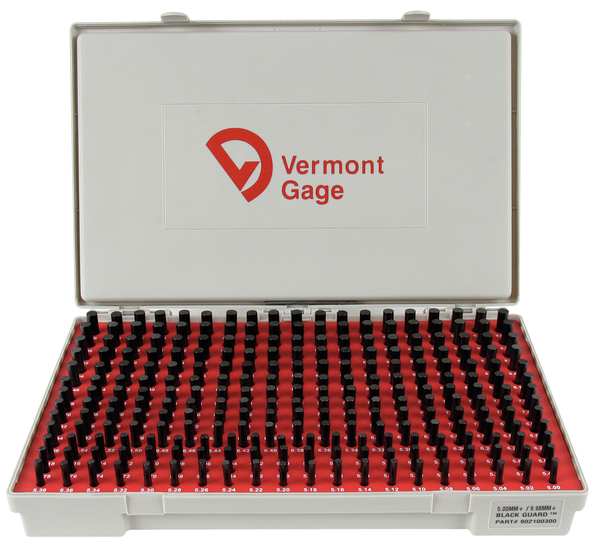 Vermont Gage Pin Gage Set, Plus, 5.00-9.98mm, Black 902100300