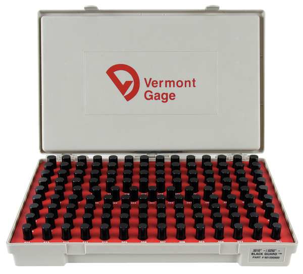 Vermont Gage Pin Gage Set, Minus, 0.501-0.625 In, Black 901200600