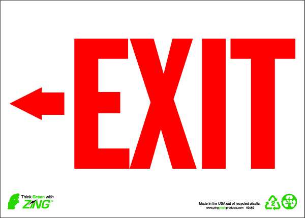Zing Exit Sign, English, 10" W, 7" H, Aluminum, White 1082A